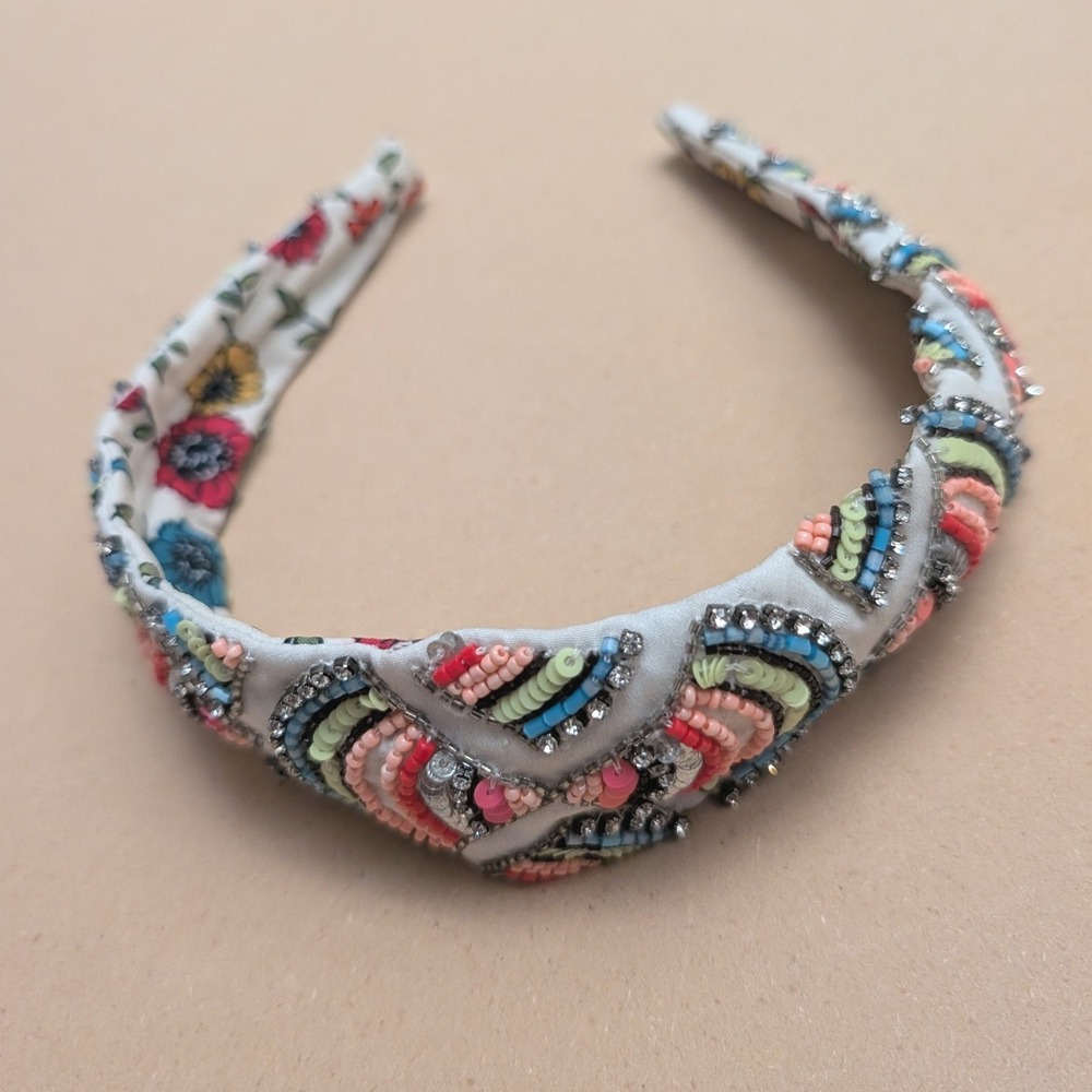 Anthropologie NAMJOSH Beaded Sequin Embellished‎ Floral Headband Boho Preppy